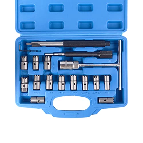 DAYUAN 17pcs Diesel Injector Seat Cutter Cleaner Universal Injector Re-Face Reamer Tool Set