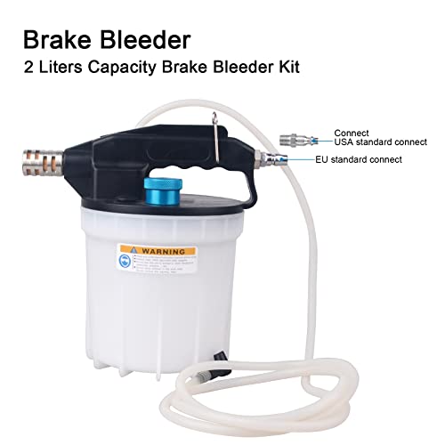 DAYUAN Pneumatic Brake Bleeding Kit, 2L Vacuum Brake Bleeder Kit with 1L Filler Bottle Suitable for Most Standard and ABS Brake Systems for Cars, Trucks, Motorcycles
