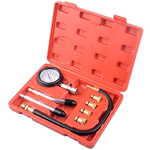 Professional Petrol Engine Compression Tester Kit Set for Automotives and Motorcycles - Red