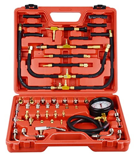 DAYUAN Fuel Injection Pressure Tester Kit, 0-140 PSI Gauge Dual Dial for Accurate Reading