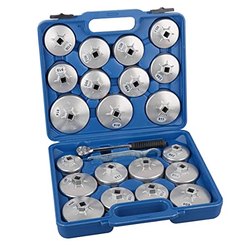 23pcs Aluminum Alloy Cup Type Oil Filter Cap Wrench Socket Removal Tool Set 1/2"dr. with a Storage Case