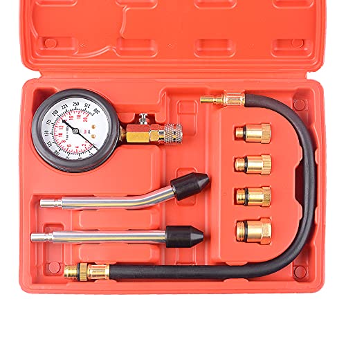 Professional Petrol Engine Compression Tester Kit Set for Automotives and Motorcycles - Red